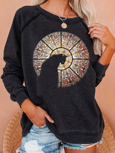 

Retro cat print long-sleeved Sweatshirt, Black, Hoodies&Sweatshirts