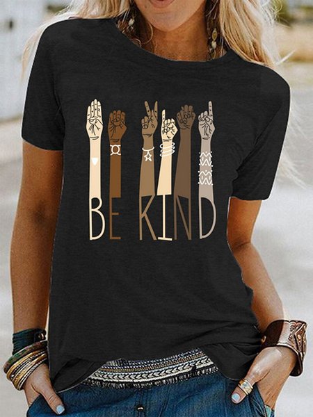 

Women's Be kind T-shirt Letter Round Neck Tops Loose Basic Top, Black, T-Shirts