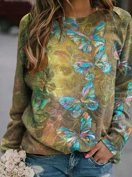 

Casual Long Sleeve Animal Crew Neck Shirts & Tops, Image color, Hoodies & Sweatshirts