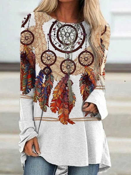 

Casual Cotton Long Sleeve Crew Neck Shirts & Tops, White, Tunics