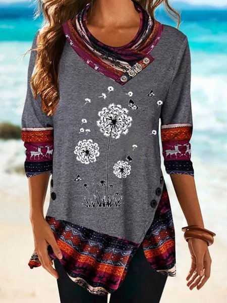 

Casual Long Sleeve Cotton Tops, As picture, Long sleeve tops