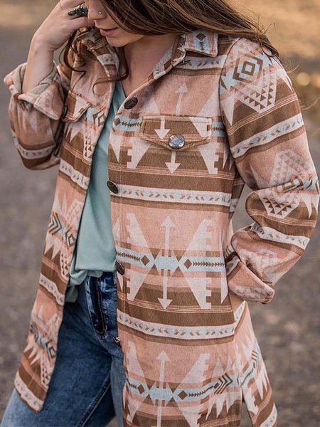 

Casual Shift Long Sleeve Geometric Fleece Coat, Kakashi, Coats