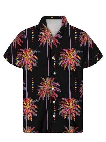 

Men's Printed Coconut Tree Lapel Shirts, Black, Men