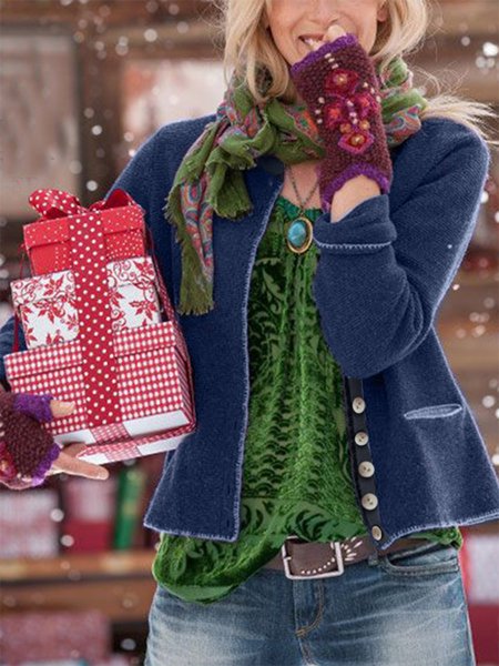 Cardigan Abbottonato Casuale a Maglia, Blu, Coats & Jackets