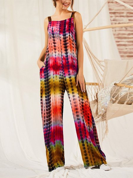 

Gradient Casual Square Neck Ombre/tie-Dye One-Pieces, Red, Jumpsuits
