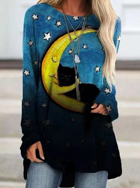

Casual Long Sleeve Tops, Blue, Tops