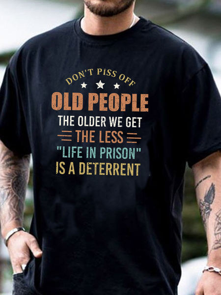 

Cotton-Blend Casual Letter Men's Fashion Print Tee, Black, Men's t-shirts