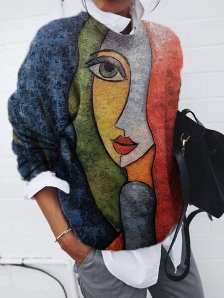 

Long Sleeve Crew Neck Abstract Casual Shirts & Tops, Image color, Blouses & Shirts