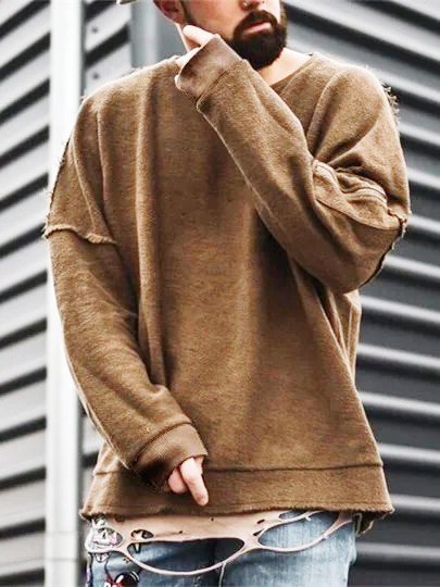 

Brown Crew Neck Cotton-Blend Casual Sweatshirt, Men's Clothing