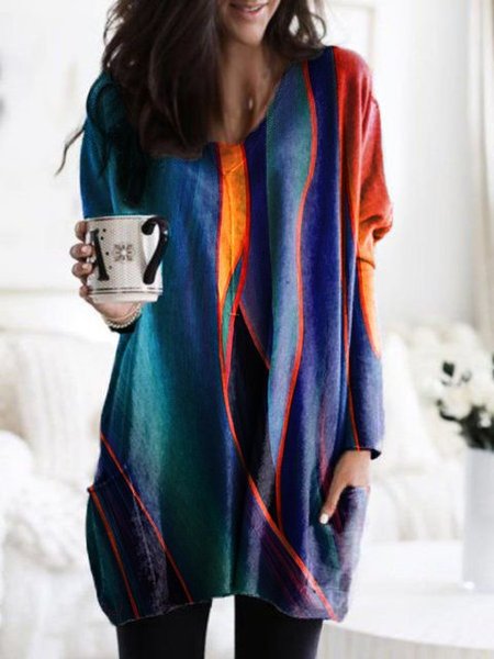 Top Dritto Maniche Lunghe, Blu, Sweater