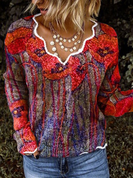 

Patchwork Vintage Shirts & Tops, Red, Tops