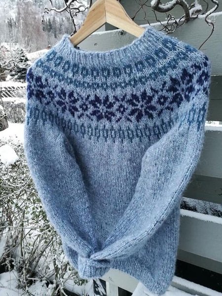 

Maglione Blu a Maglia Vintage Casuale, Sweater