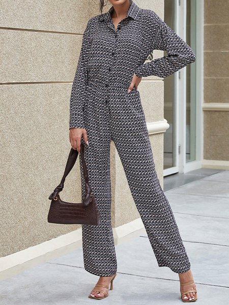 

Printed Long Sleeve Floral One-Pieces, Gray, Jumpsuits