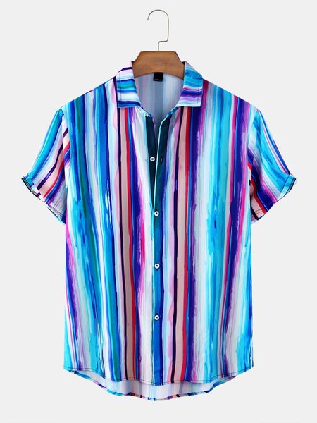 

Men's Vintage Shirt Collar Striped Shirts, Blue, Blouses&Shirts