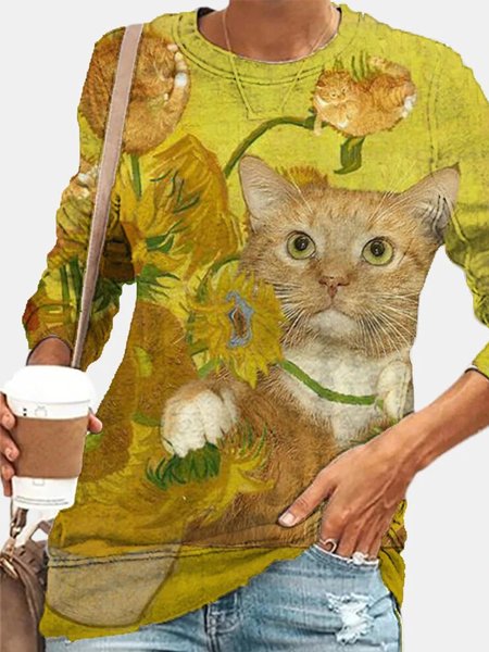 

Casual Animal Long Sleeve Printed Shirts & Tops, Multicolor, Long sleeve tops