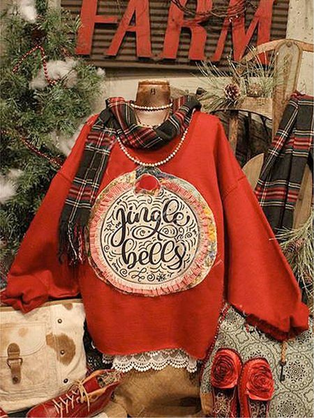 

Christmas loose long sleeve printed Sweatshirts, Red, Hoodies & Sweatshirts