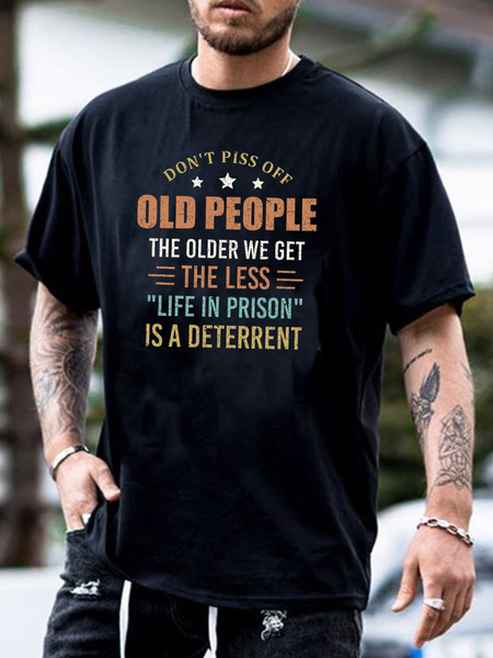 

Cotton-Blend Casual Letter Men's Fashion Print Tee, Black, T-shirts