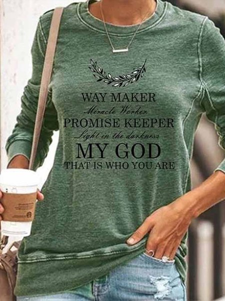 

Casual Long Sleeve Letter Crew Neck Sweatshirt, Green, Hoodies & Sweatshirts