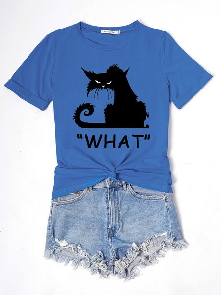 Black Cat Graphic Print Tee Blue/L