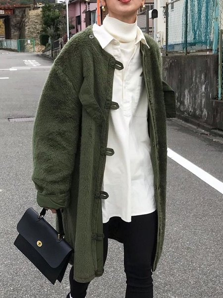 

Casual Long Sleeve Fleece Coat, As picture, Coats