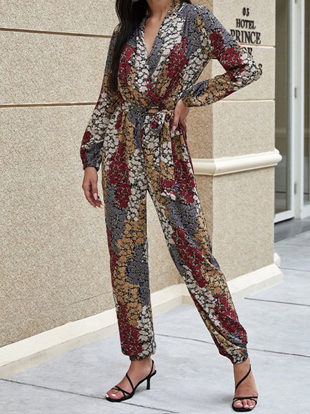 

Printed Floral Holiday Long Sleeve One-Pieces, Multicolor, Jumpsuits