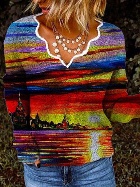 

V Neck Long Sleeve Vintage Shirts & Tops, Color, Tops