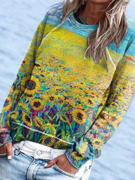 

Sun flower Long Sleeve Sweatshirt, Yellow, Hoodies&Sweatshirts