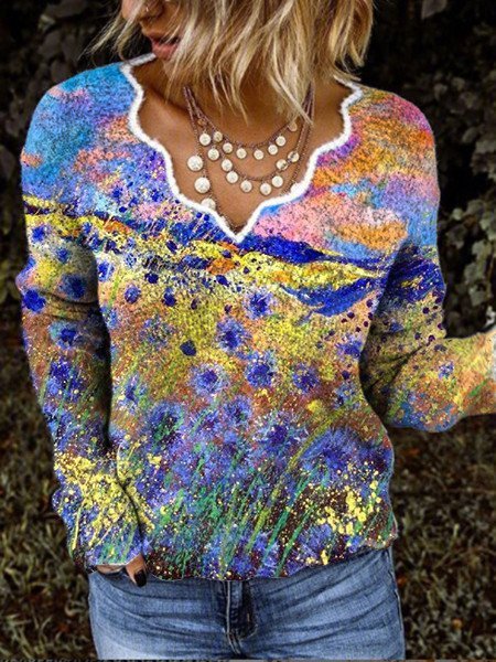 

Long Sleeve Floral Sweatshirt, Yellow, Hoodies&Sweatshirts