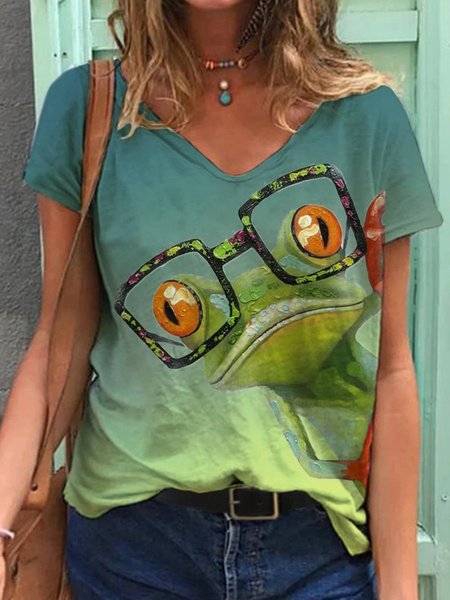 

Short Sleeve Shift Animal T-shirt, Green, T-Shirts