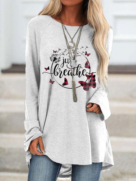 

White Cotton Blend Casual Butterfly Print Long Sleeve Sweatshirts, Gray, Sweatshirts & Hoodies