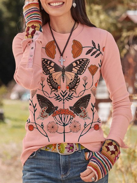 

Crew Neck Casual Shirts & Tops, Pink, Tops