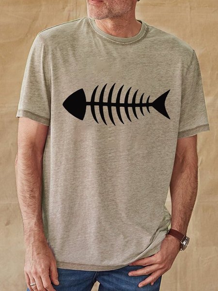 

Crew Neck Printed Cartoon Men's Fashion Print Tee, Light khaki, T-shirts