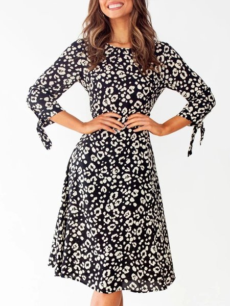 

Half Sleeve Floral Dress, As picture, Midi Dresses