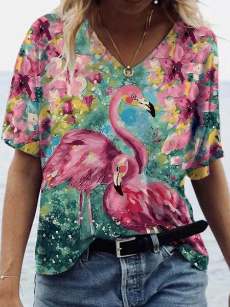 

Casual Short Sleeve T-shirt, Pink, T-Shirts