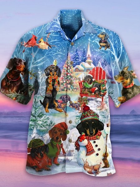 

Animal Casual Short Sleeve Shirts ＆ Blouse, Blue, Shirts ＆ Blouse