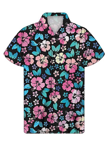 

Men's Floral Shirt Collar Vintage Shirts, Pink, Men's Floral shirt