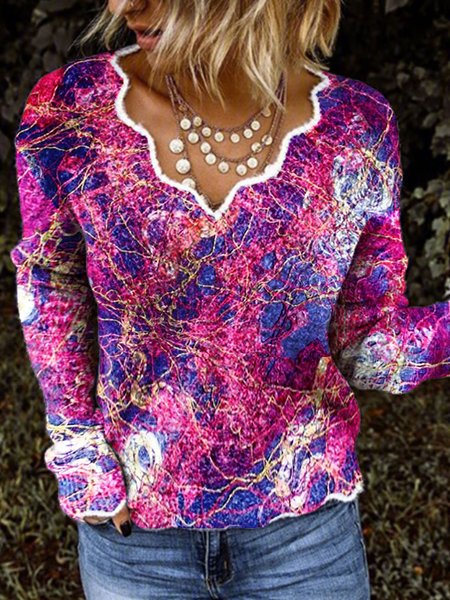 

Casual V Neck Long Sleeve Patchwork Shirts & Tops, Multicolor, Hoodies & Sweatshirts