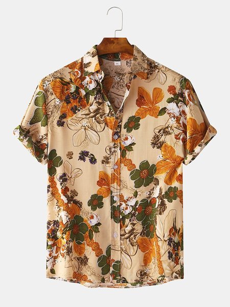 

Men's Printed Shirt Collar Shirts, Orange, Men