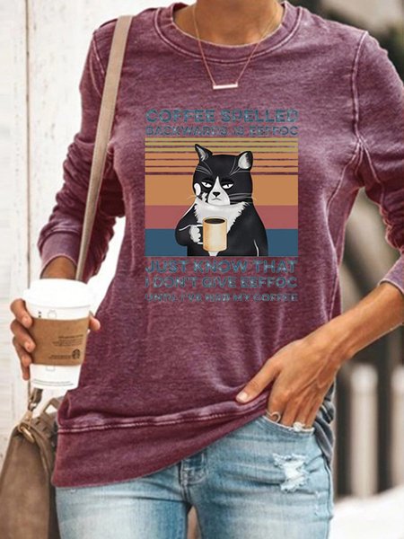 

Coffee Spelled Backwards Is Eeffoc. Just Know That I Don`t Give Eeffoc Until I`ve Had My Coffee. Cat graphic sweatshirt, Purple, Hoodies&Sweatshirts