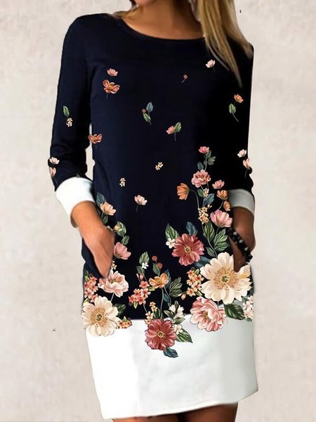 

Casual Long Sleeve Floral Weaving Dress, Black, Dresses