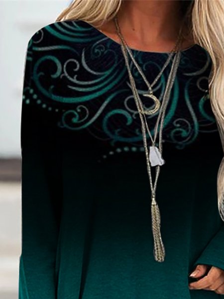 

Casual Long Sleeve Crew Neck Shirts & Tops, Black-blue, Tunics