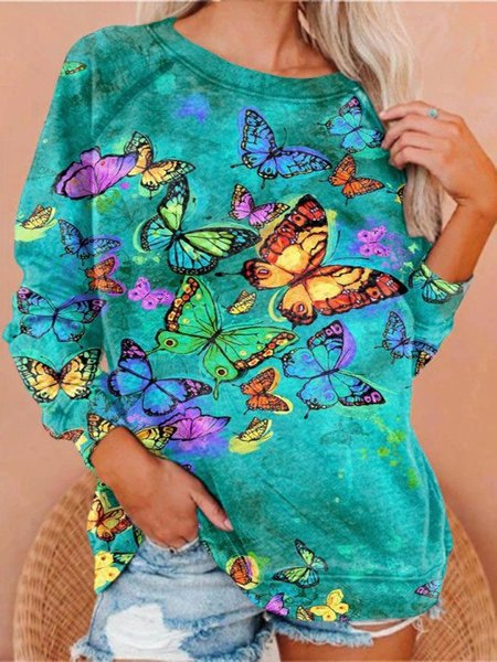 

Butterfly Long Sleeve Sweatshirts, Blue, Hoodies & Sweatshirts