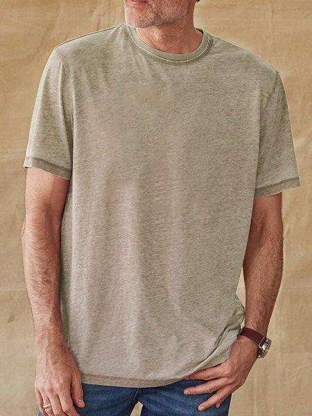 

Vintage Plain Crew Neck Shirts & Tops, Light khaki, T-shirts