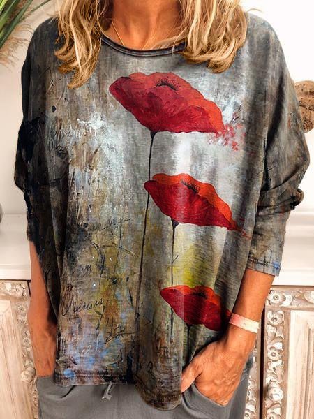 

Long Sleeve Cotton-Blend Casual Shirt & Top, Gray, Hoodies&Sweatshirts