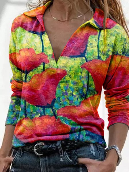 

Flower Printed Long Sleeve Casual Sweatshirt, Multicolor, Hoodies&Sweatshirts