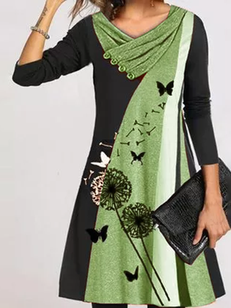 

Abito Collo ad Anello Astratto, Verde, Mini Dresses