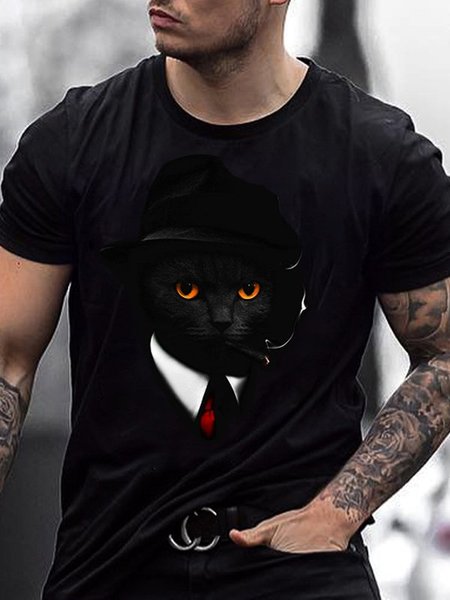 

Printed Animal Cotton-Blend Men's Fashion Print Tee, Black, T-shirts