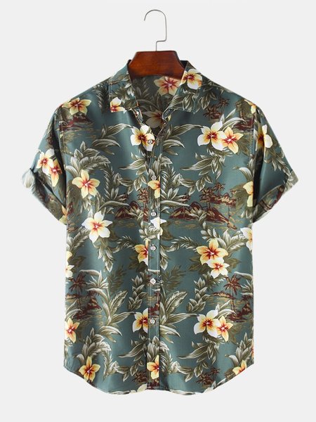

Shirt Collar Cotton-Blend Printed Shirts & Tops, Deep green, Shirts