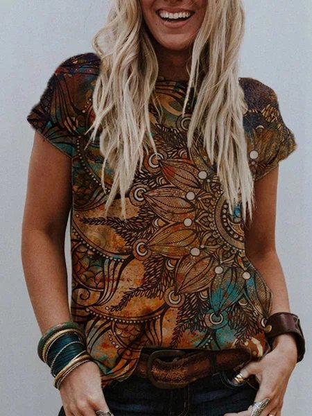 

Mandala Painting Print T-shirt, Brown, T-Shirts