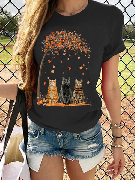 

Cat & Maple Tree Graphic Tee, Black, T-shirts